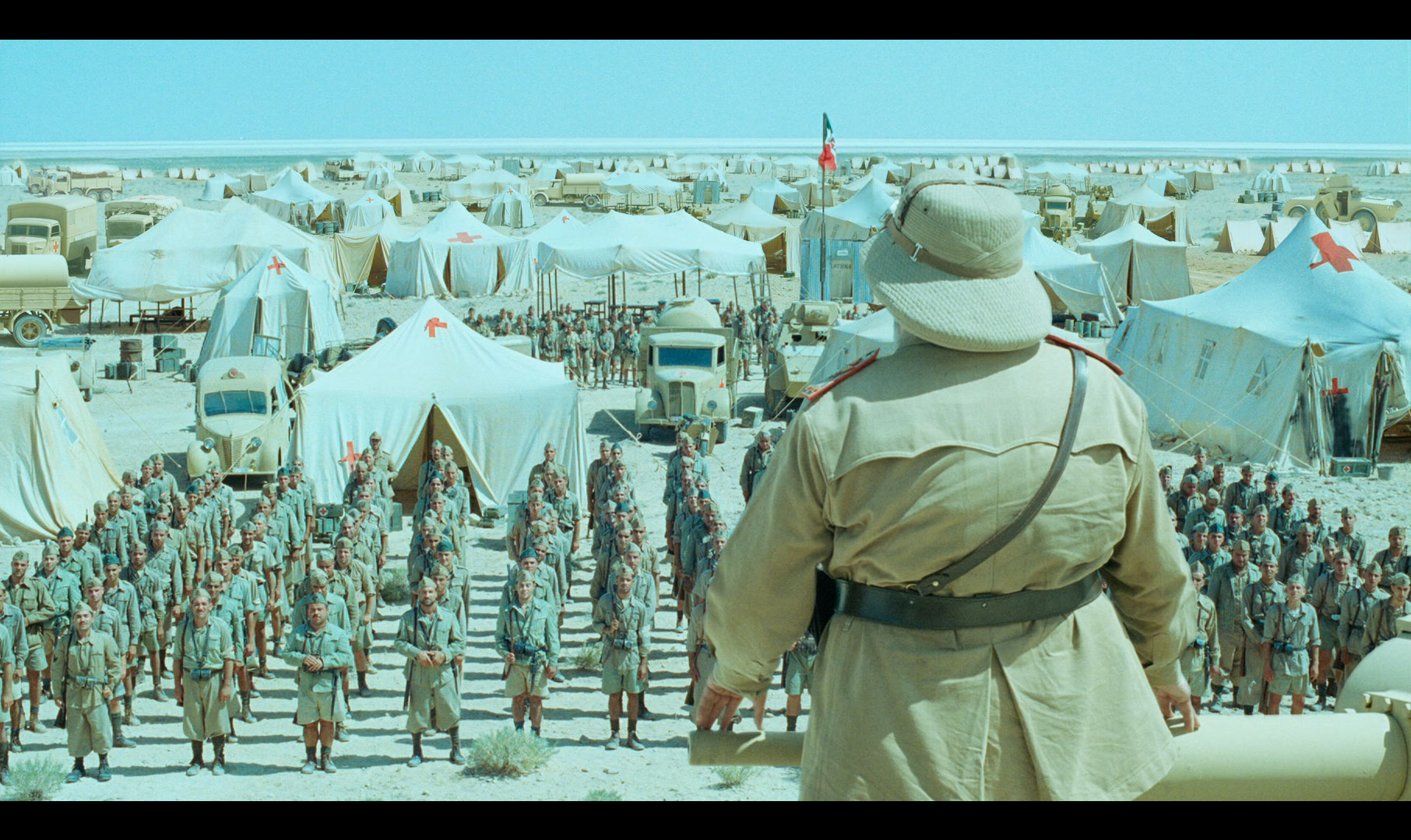 le rose del deserto di mario monicelli. matte painting contenente la moltiplicazione delle tende dell'accampamento italiano in africa.